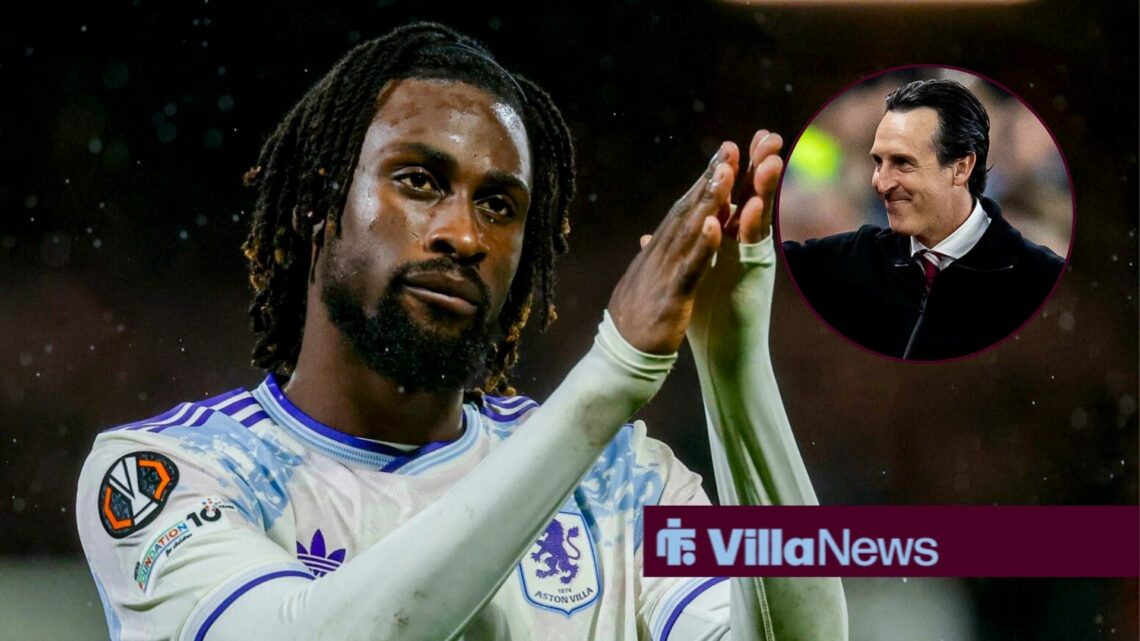 Evann Guessand alongside a circle inset of Unai Emery.