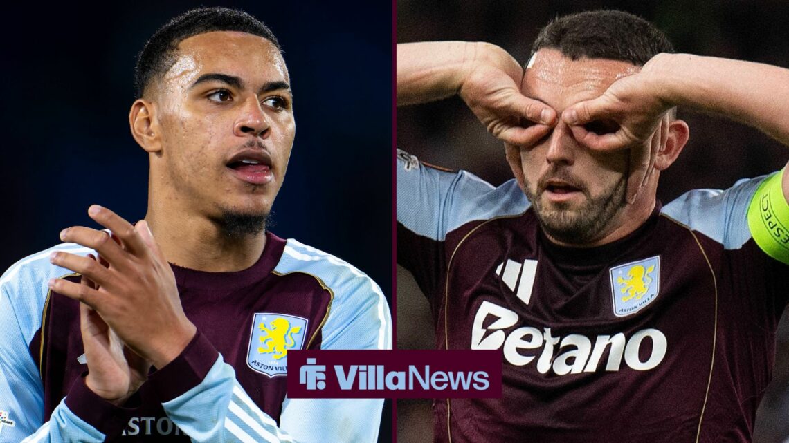 Aston Villa midfielder Morgan Rogers claps with John McGinn celebrates