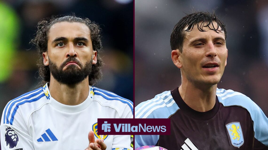 Leeds United striker Dominic Calvert-Lewin with Aston Villa defender Pau Torres