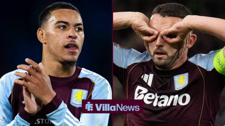 Aston Villa midfielder Morgan Rogers claps with John McGinn celebrates