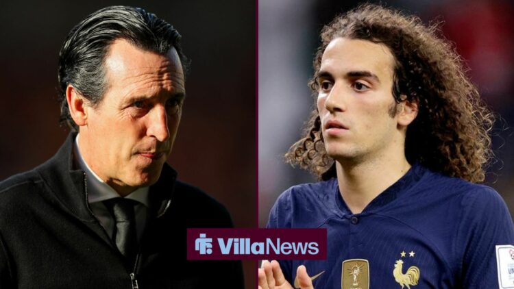 Unai Emery looking on with Matteo Guendouzi in France kit