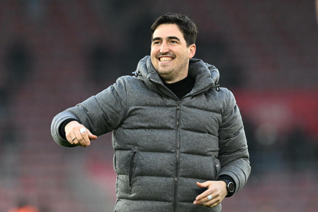 Bournemouth manager Andoni Iraola smiling