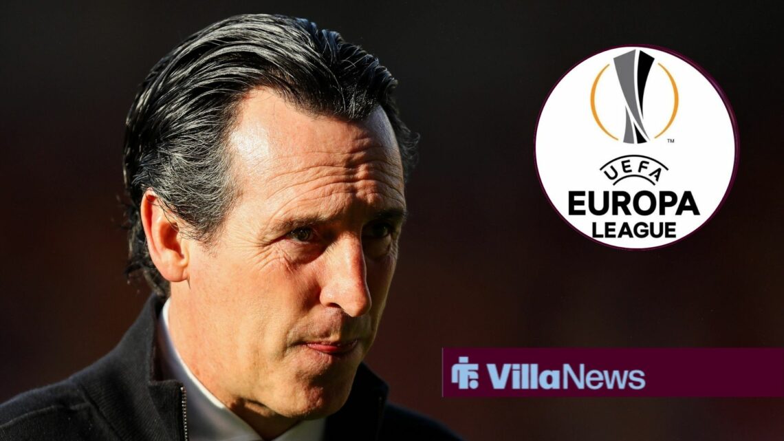 Unai Emery focused on UEFA Europa League badge in circular inset