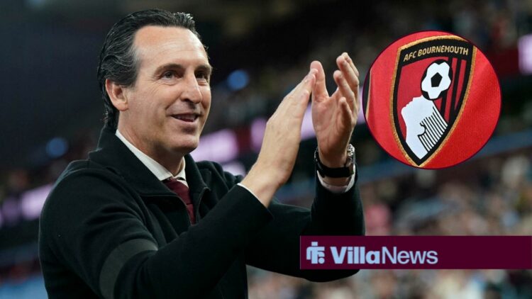 Unai Emery clapping with Bournemouth badge in circle