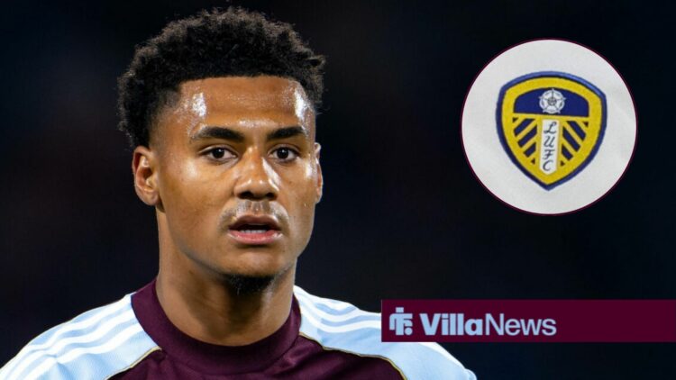 Ollie Watkins with Leeds badge in frame