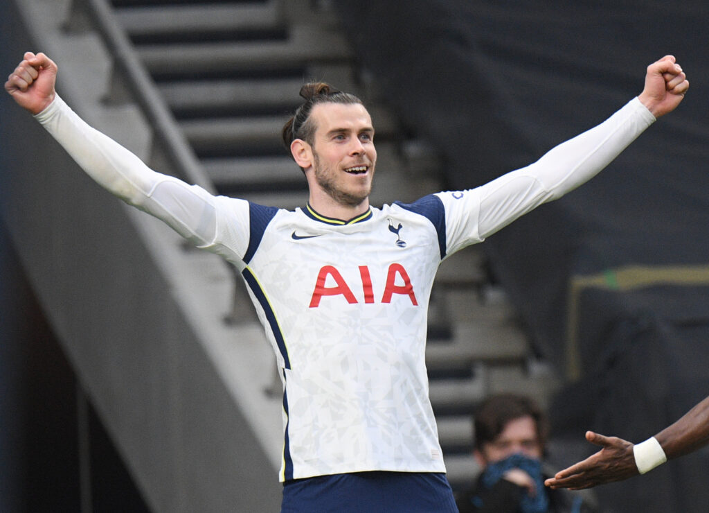 Gareth Bale celebrating while playing for Tottenham
