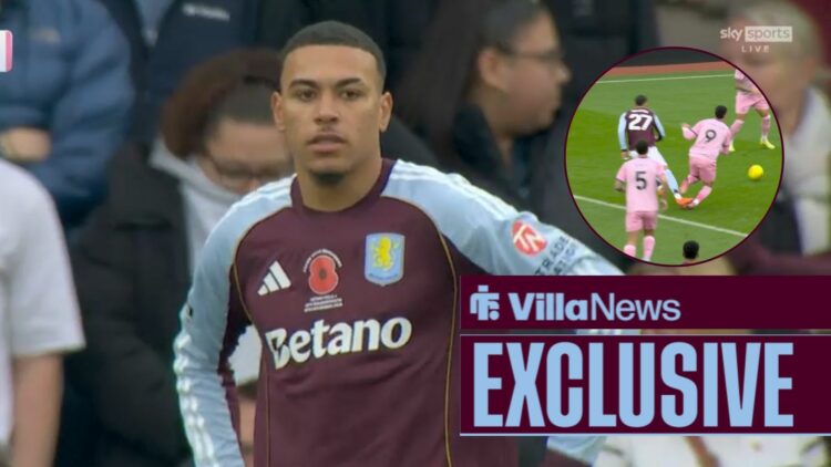 Morgan Rogers with his hands on his hips and his foul on Evanilson in a round overlay