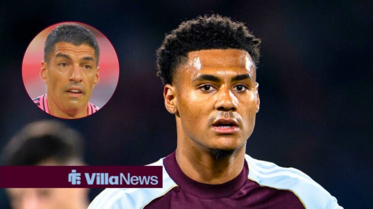 Aston Villa striker Ollie Watkins and Luis Suarez in circular inset