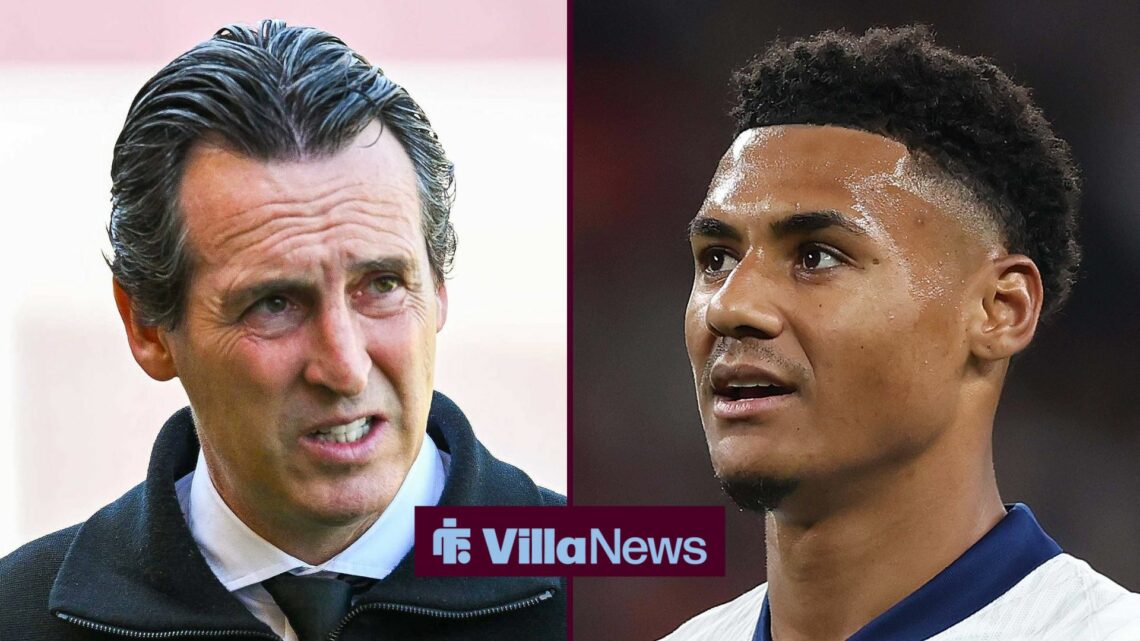 Unai Emery looking at Ollie Watkins smirking in split image