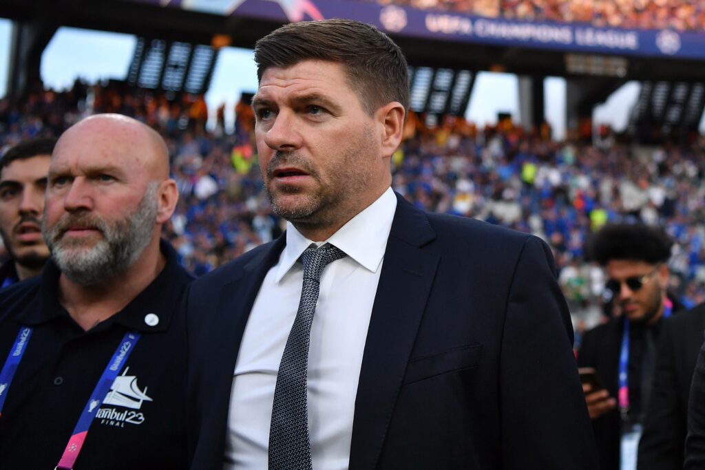 Ex-Aston Villa manager Steven Gerrard arrives at a Champions League game as a pundit.