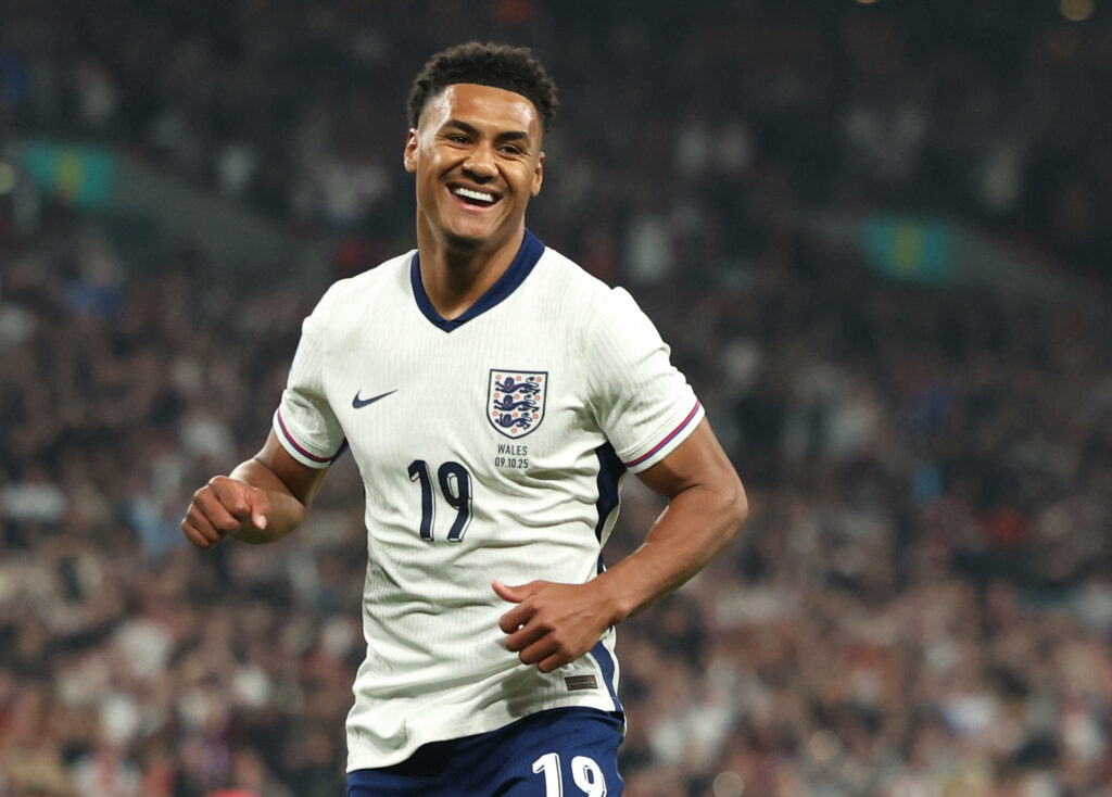 Ollie Watkins smiling while playing for England