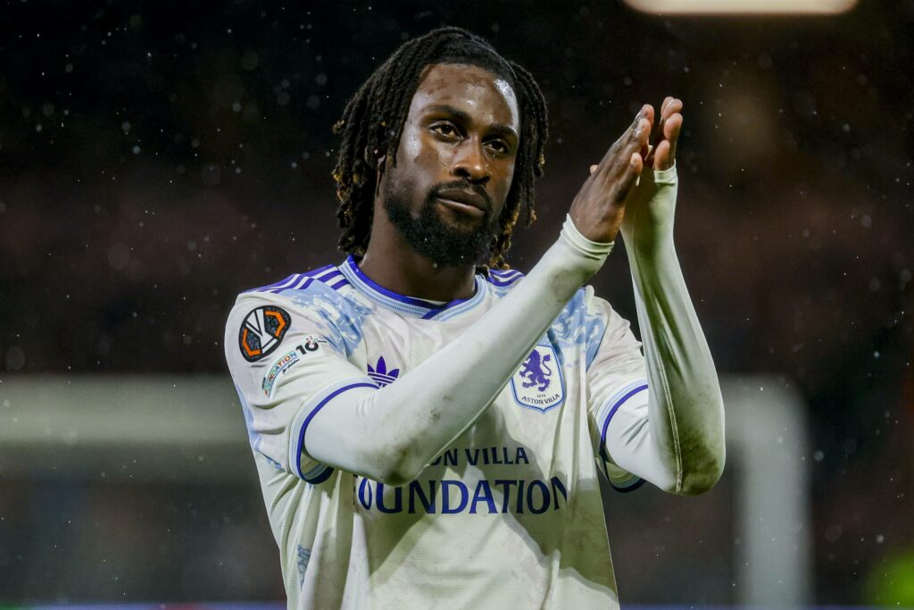 Aston Villa player Evann Guessand claps