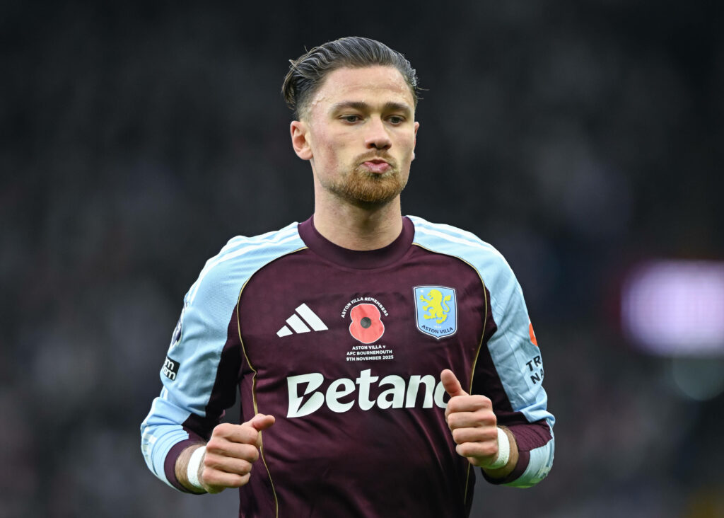 Matty Cash looking concentrated playing for Aston Villa