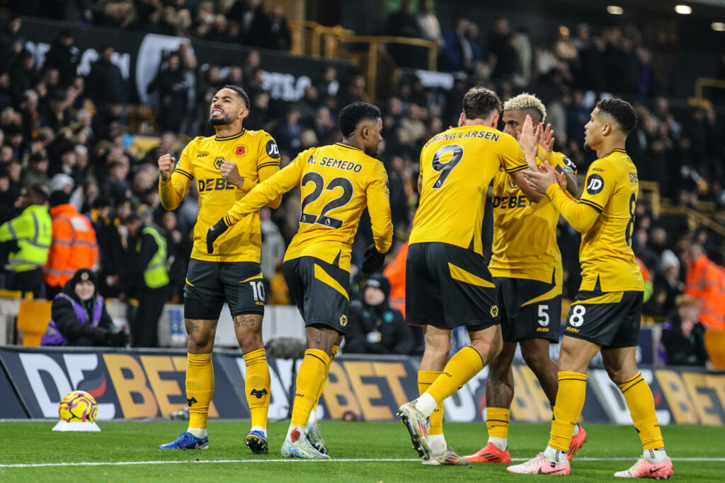 Wolves players celebrating at Molineux