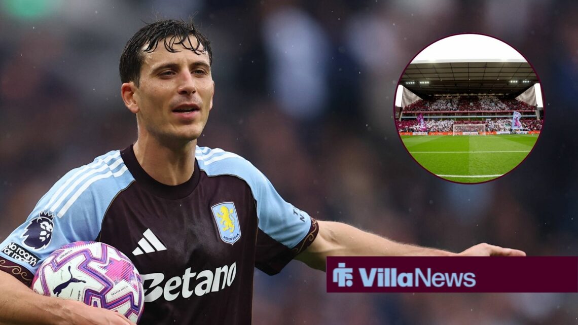 Pau Torres alongside a circle inset of Villa Park.