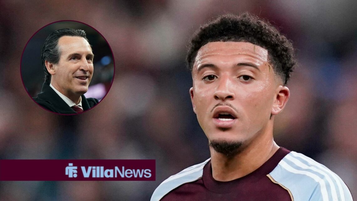 Jadon Sacho alongside a circle inset of Unai Emery.