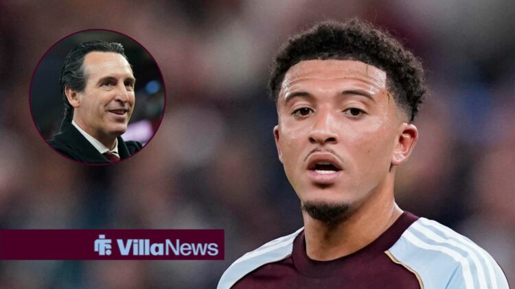 Jadon Sacho alongside a circle inset of Unai Emery.