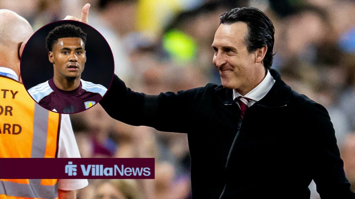 Unai Emery alongside a circle inset of Ollie Watkins.