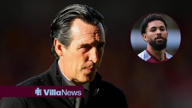 Unai Emery looking in the direction of Douglas Luiz.