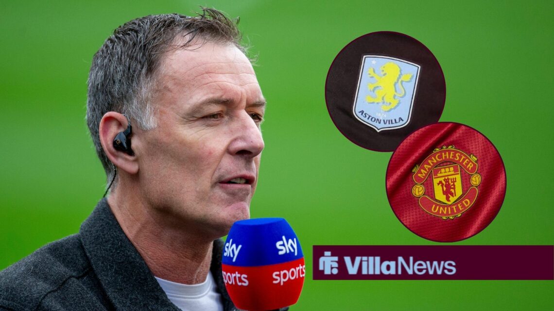 Chris Sutton with Aston Villa and Man United badge in frame