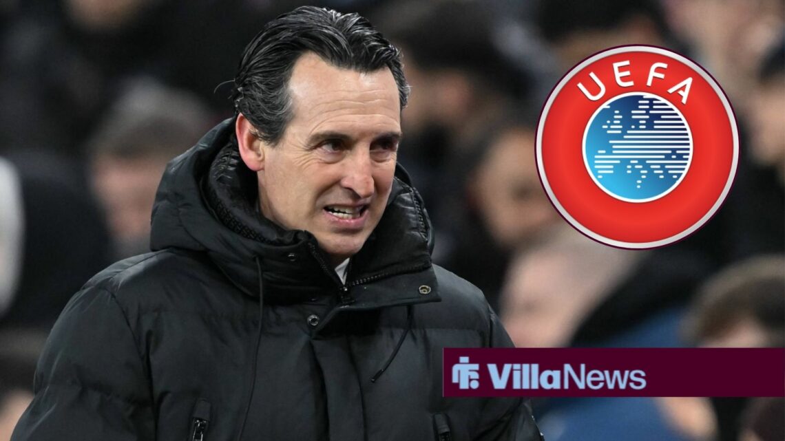 Unai Emery with UEFA crest in circular inset.