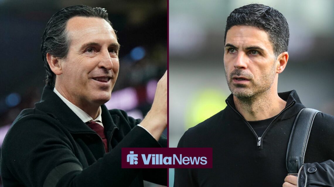 Unai Emery alongside a circle inset of Mikel Arteta.