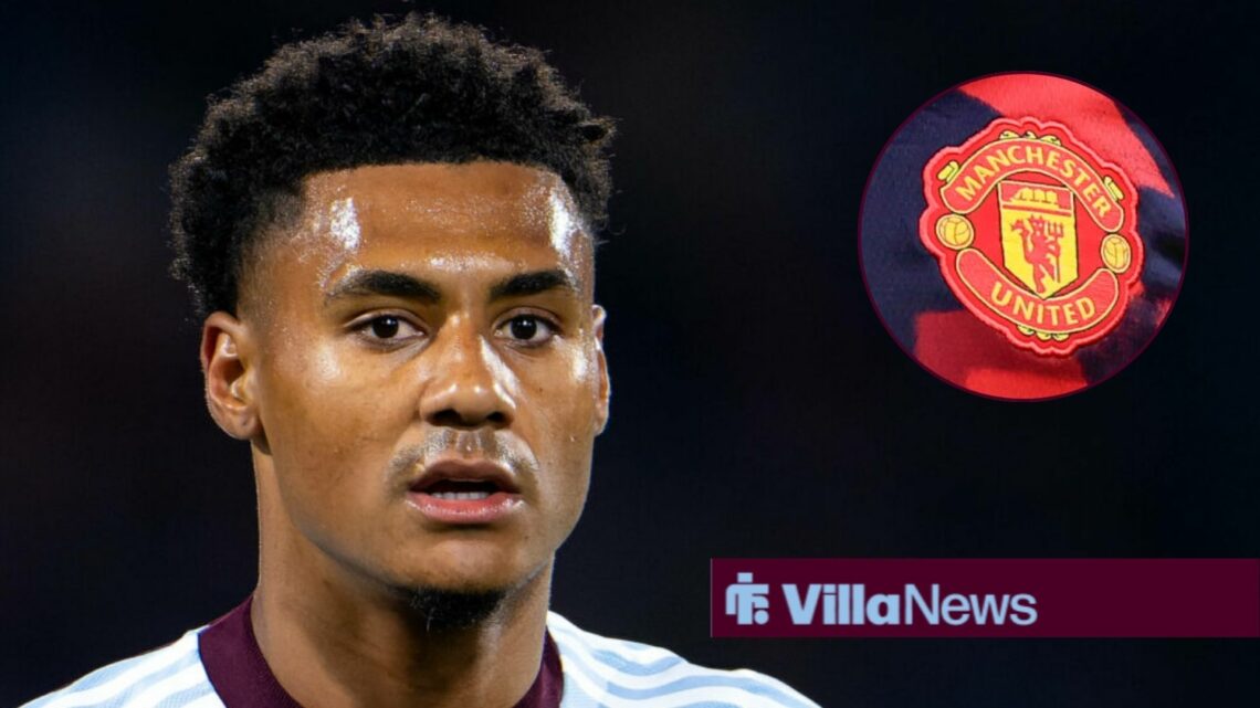 Ollie Watkins with Man United badge in frame