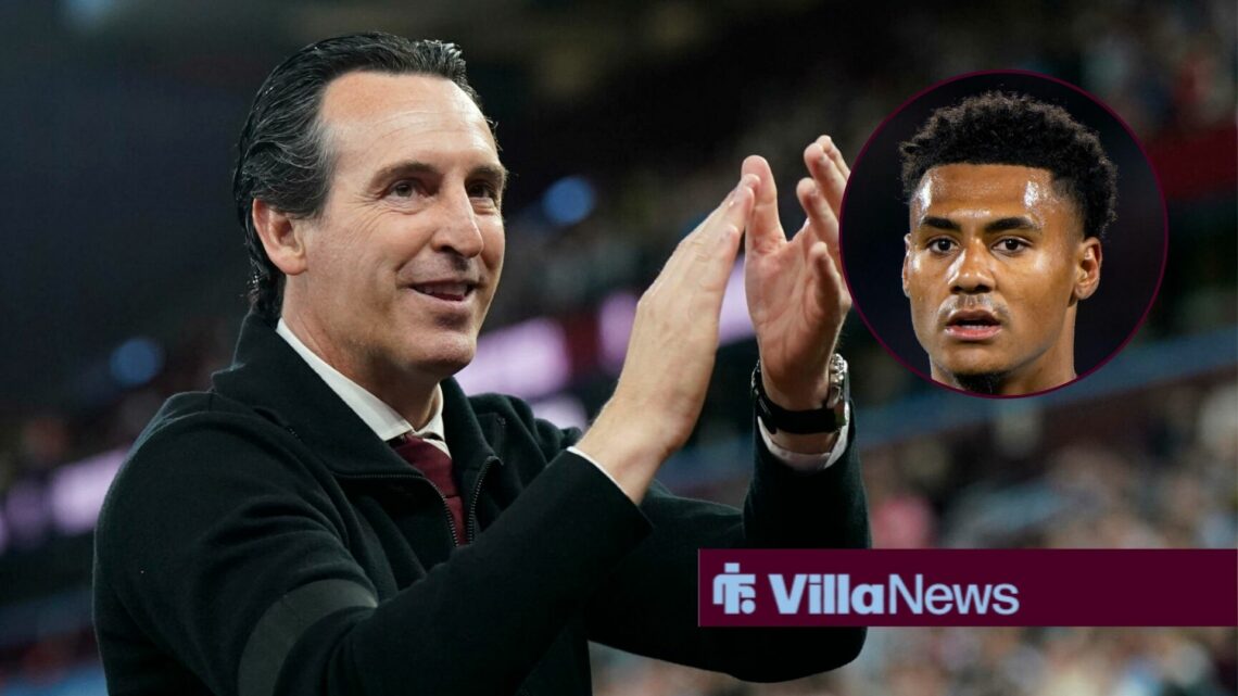 Unai Emery next to Ollie Watkins