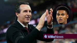 Unai Emery next to Ollie Watkins