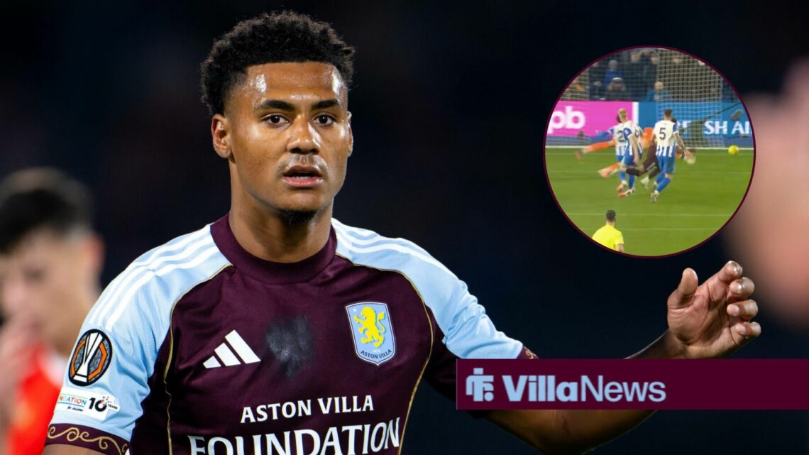 Aston Villa striker Ollie Watkins, him scoring in inset.
