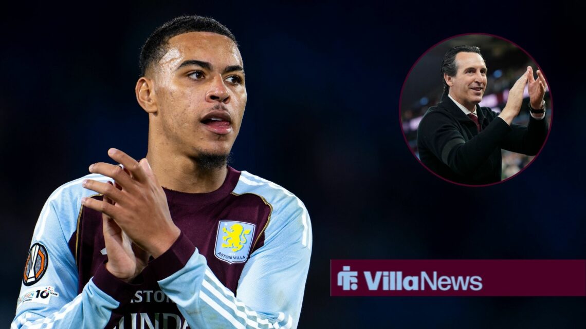 Aston Villa's Morgan Rogers with Unai Emery inset