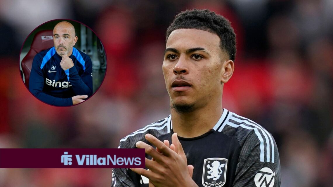 Aston Villa's Morgan Rogers with Chelsea's Enzo Maresca inset