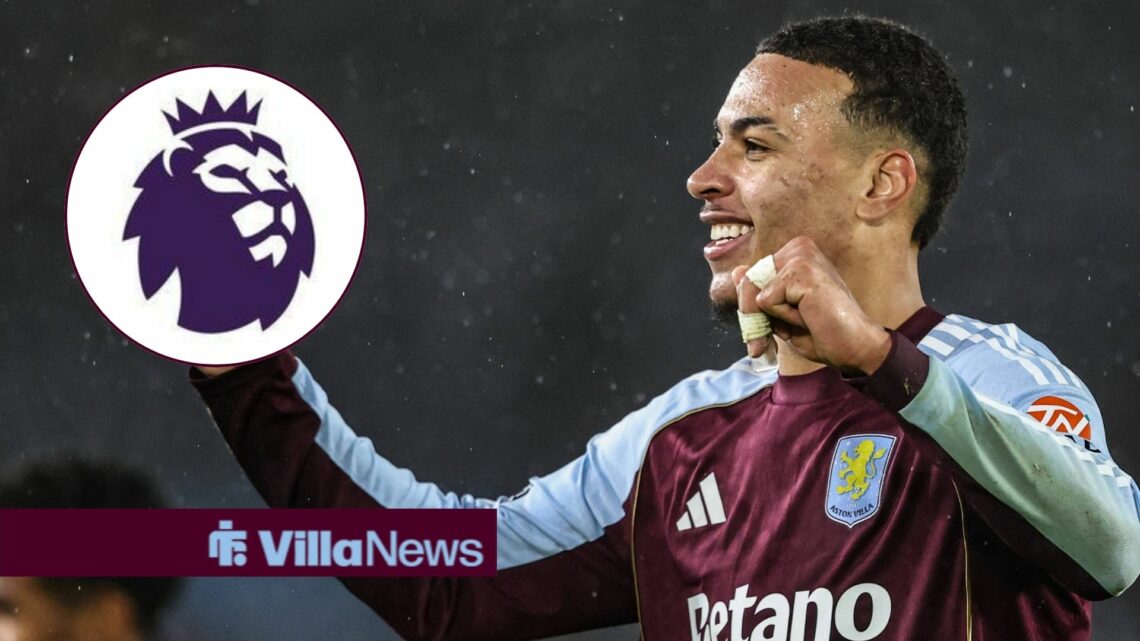 Aston Villa's Morgan Rogers with Premier League badge inset