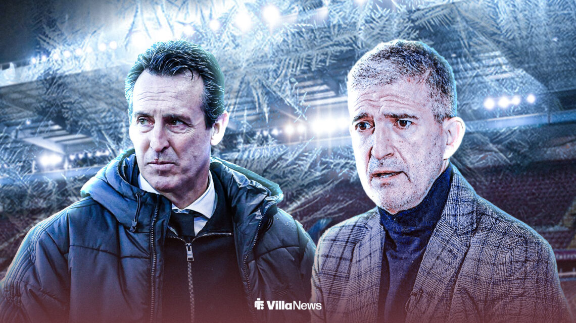 Unai Emery and Roberto Olabe at Villa Park