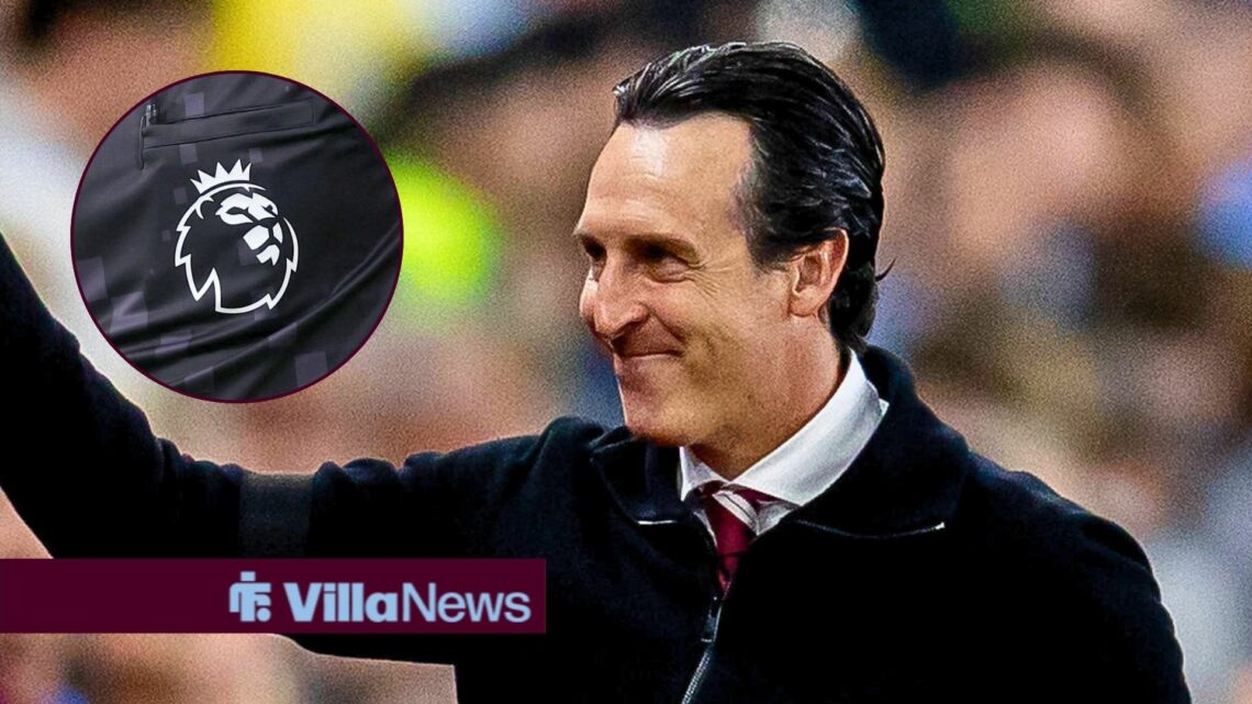 Aston Villa manager Unai Emery and Premier League badge in circular inset