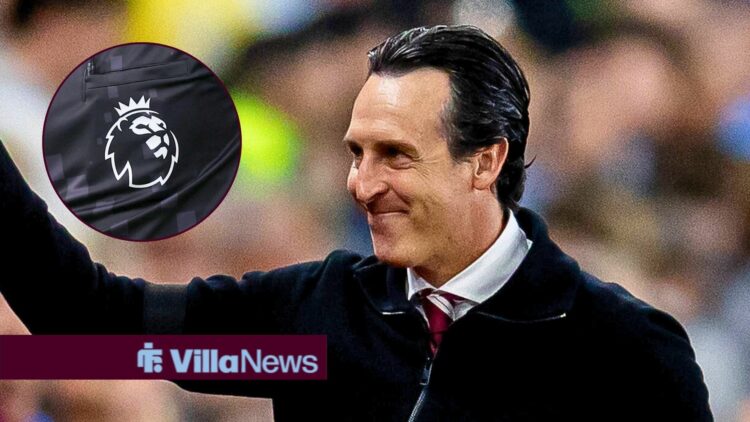 Aston Villa manager Unai Emery and Premier League badge in circular inset