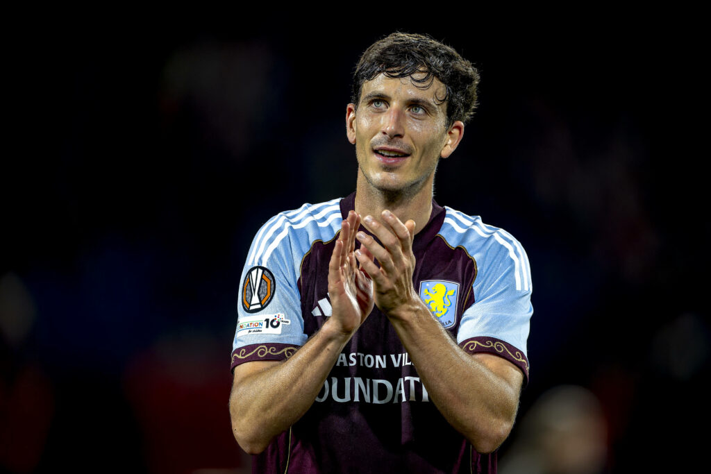 Pau Torres playing for Aston Villa clapping