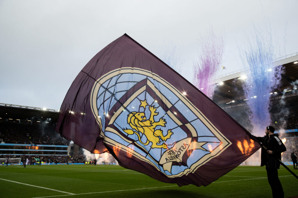 Aston Villa flag being waved at Villa Park