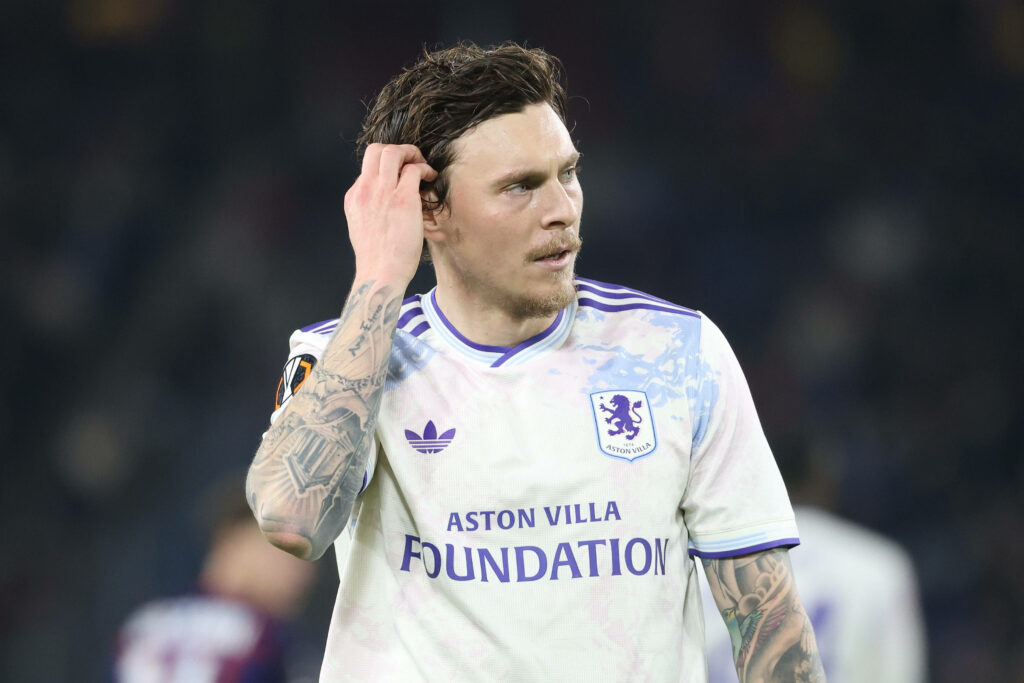 Victor Lindelof playing for Aston Villa