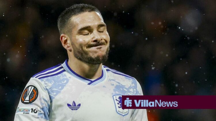 Emi Buendia looking annoyed playing for Aston Villa