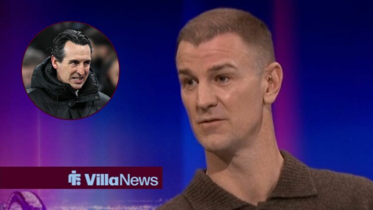 Joe Hart looking at an unhappy Unai Emery.