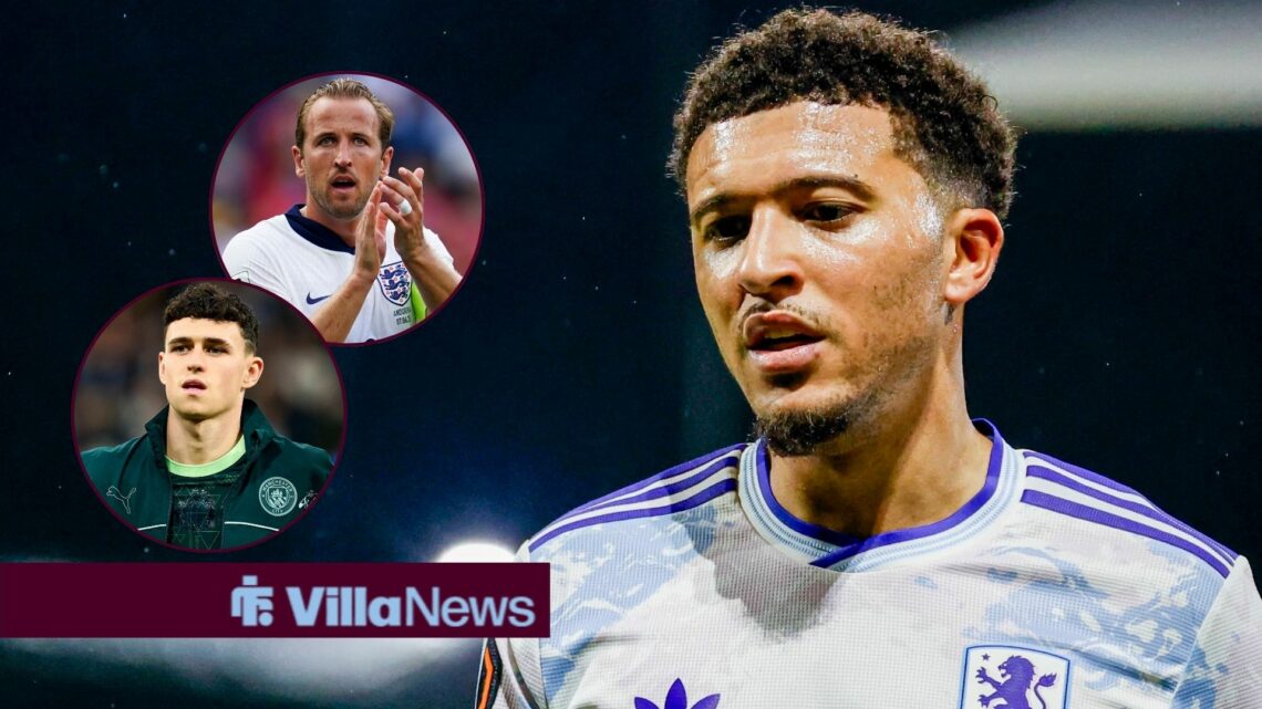 Jadon Sancho with Phil Foden and Harry Kane in circular insets