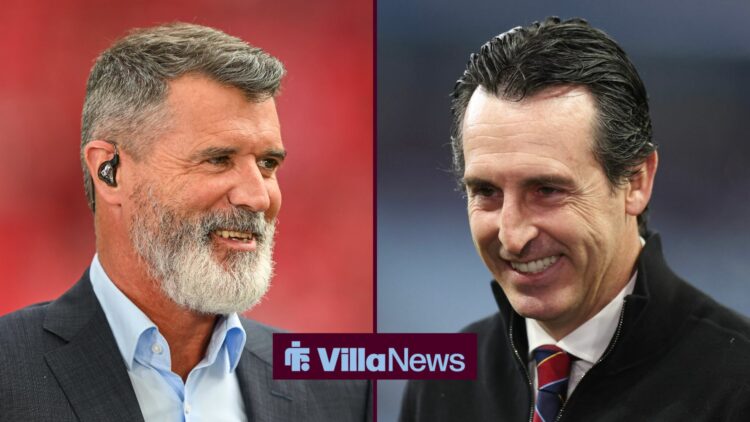 Roy Keane and Unai Emery smiling at one another.