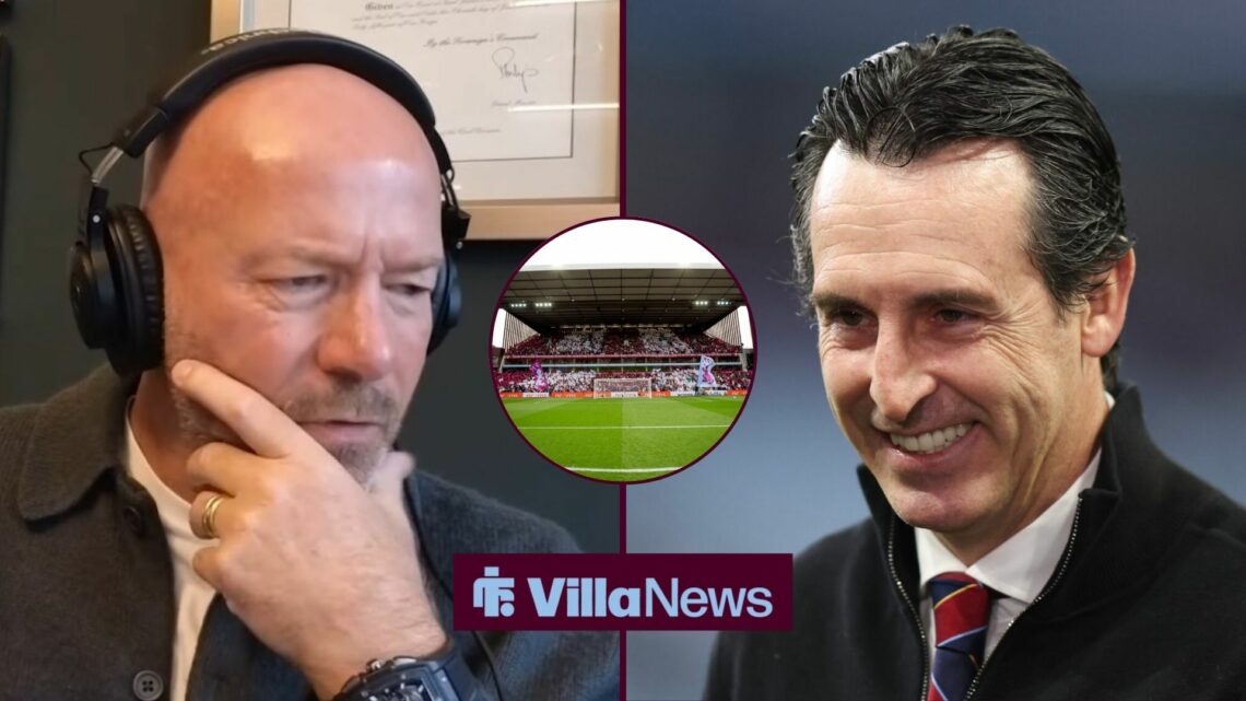 Alan Shearer looking in the direction of a happy Unai Emery and Villa Park.