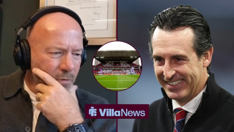 Alan Shearer looking in the direction of a happy Unai Emery and Villa Park.