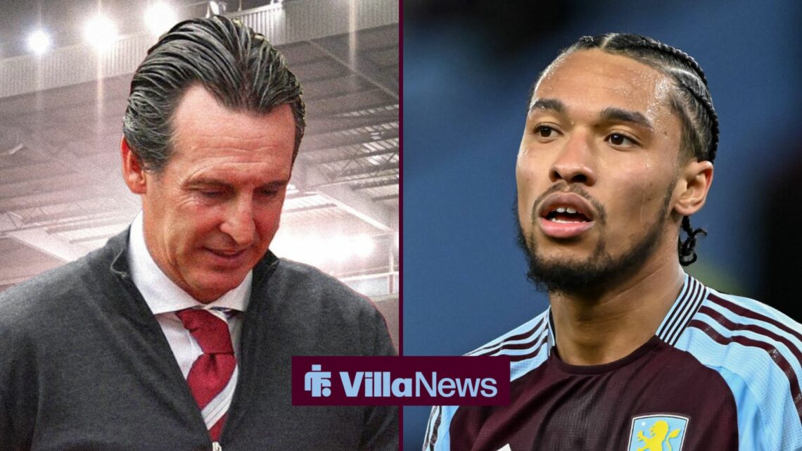 Aston Villa boss Unai Emery and Boubacar Kamara both looking frustrated.