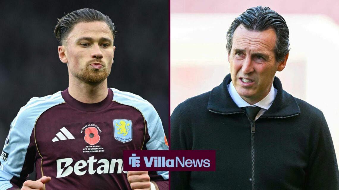 Unai Emery next to Matty Cash