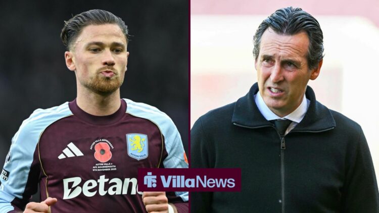 Unai Emery next to Matty Cash