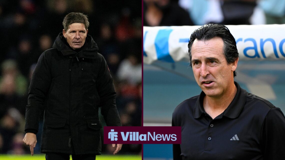 A split image of Crystal Palace boss Oliver Glasner and Aston Villa's Unai Emery