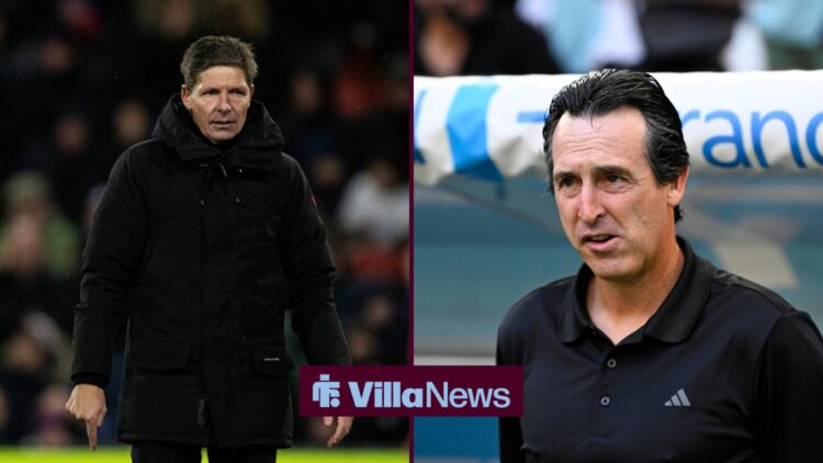 A split image of Crystal Palace boss Oliver Glasner and Aston Villa's Unai Emery
